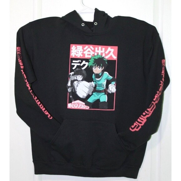 My Hero Academia Hoodie Mens Izuku Midoriya Sweatshirt Graphic Pocket Black Sz L - Picture 6 of 7